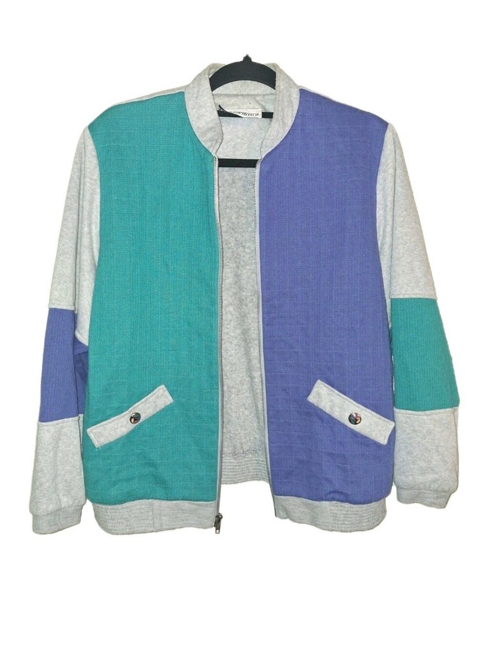 Peter Popovitch Vintage 90's Track Jacket Unisex L Blue Colorblock Zip Up Bomber